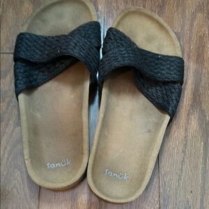 Sanuk Woven Black and Brown Slides